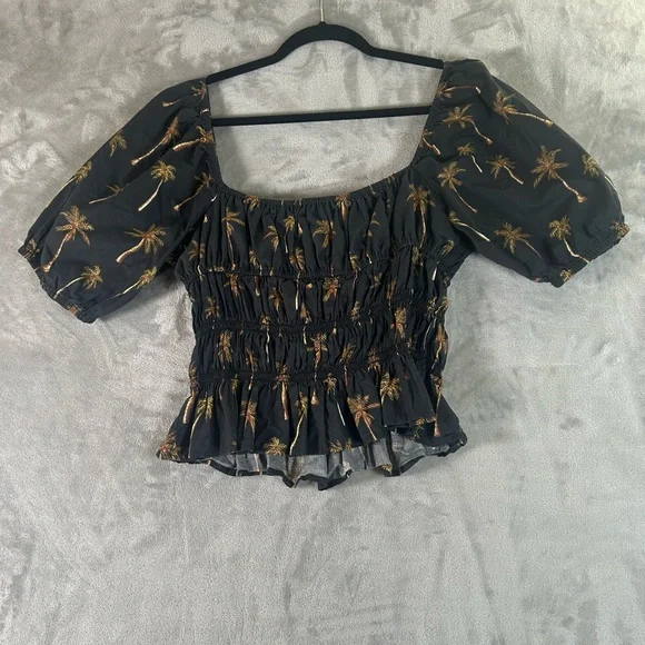 Lavender Brown palm tree peasant top - Picture 9 of 9